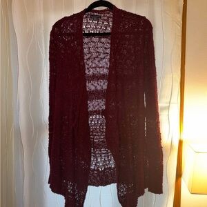American Eagle Outfitters Maroon Open Knit Cardigan